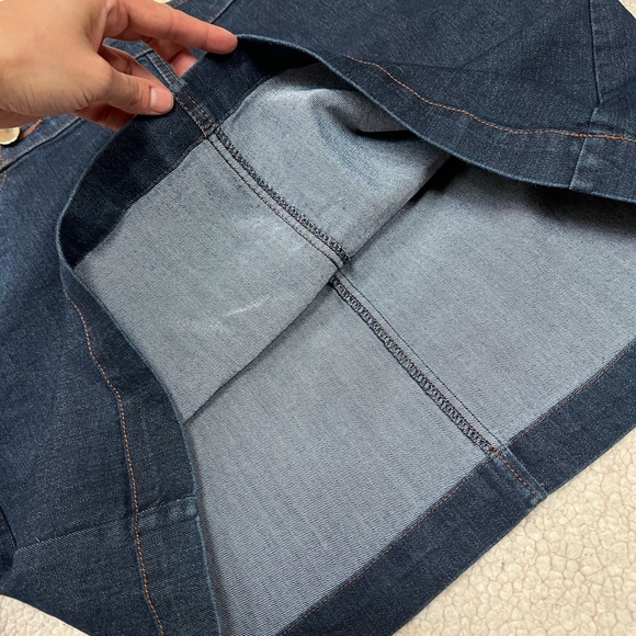 Ann Taylor LOFT basic navy cotton blend denim midi skirt pockets silver hardware - Picture 9 of 15